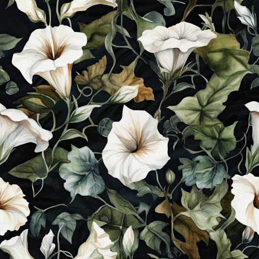 White Morning Glory Pattern 1 Quilting Cotton Fabric