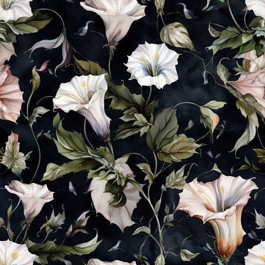 White Morning Glory Pattern 10 Quilting Cotton Fabric