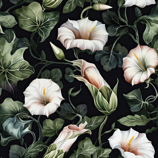 White Morning Glory Pattern 11 Quilting Cotton Fabric