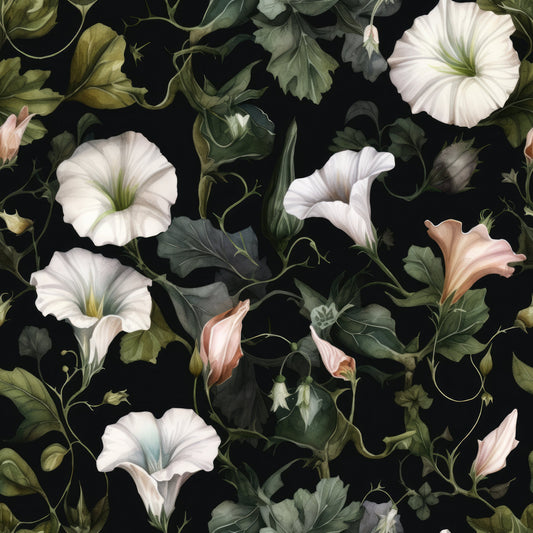 White Morning Glory Pattern 12 Quilting Cotton Fabric