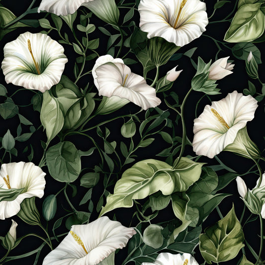 White Morning Glory Pattern 2 Quilting Cotton Fabric