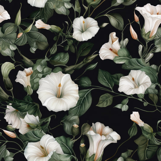 White Morning Glory Pattern 3 Quilting Cotton Fabric