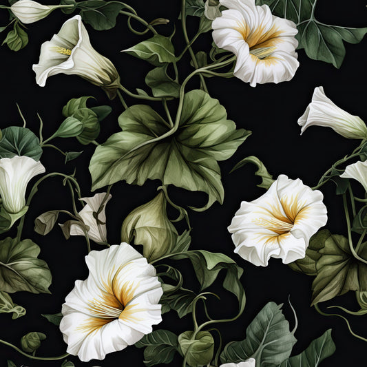 White Morning Glory Pattern 4 Quilting Cotton Fabric