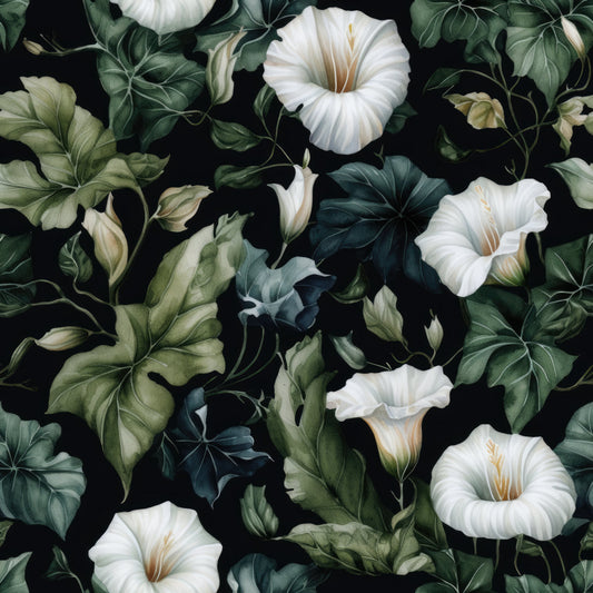 White Morning Glory Pattern 5 Quilting Cotton Fabric