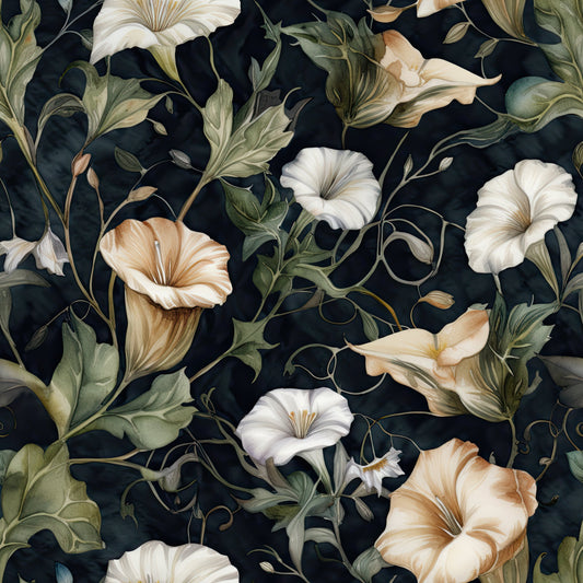 White Morning Glory Pattern 6 Quilting Cotton Fabric