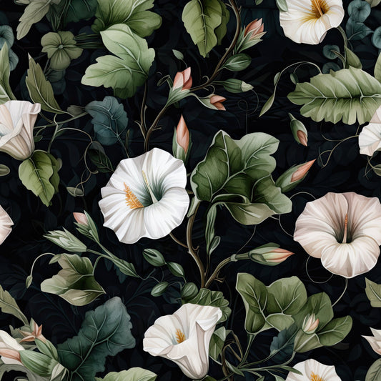 White Morning Glory Pattern 8 Quilting Cotton Fabric