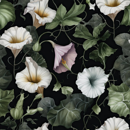 White Morning Glory Pattern 9 Quilting Cotton Fabric