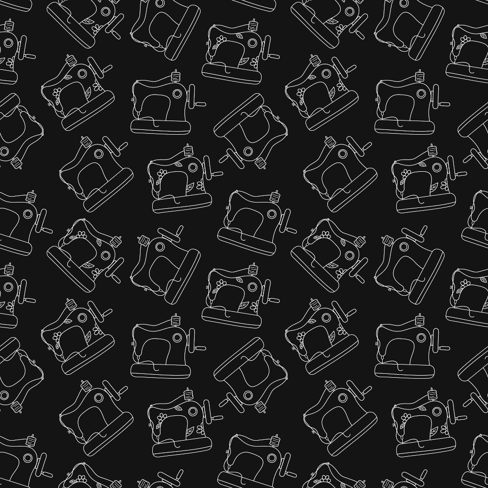 White on Black Vintage Sewing Machines Quilting Cotton Fabric