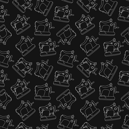 White on Black Vintage Sewing Machines Quilting Cotton Fabric