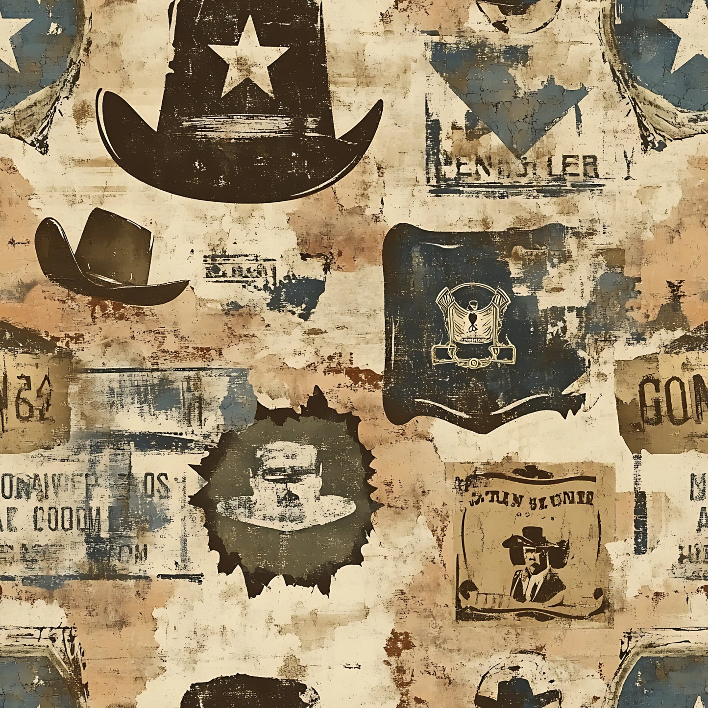 Wild West Wanted Signs Pattern 11 Quilting Cotton Fabric