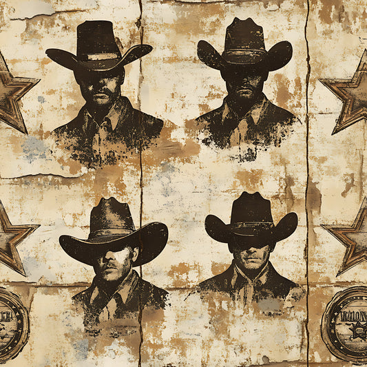 Wild West Wanted Signs Pattern 17 Quilting Cotton Fabric