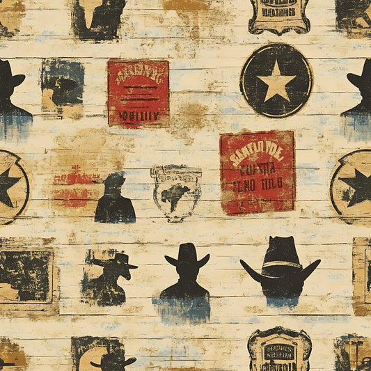 Wild West Wanted Signs Pattern 19 Quilting Cotton Fabric