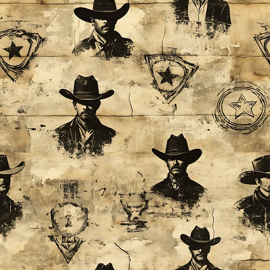 Wild West Wanted Signs Pattern 2 Quilting Cotton Fabric