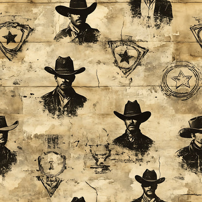 Wild West Wanted Signs Pattern 2 Quilting Cotton Fabric