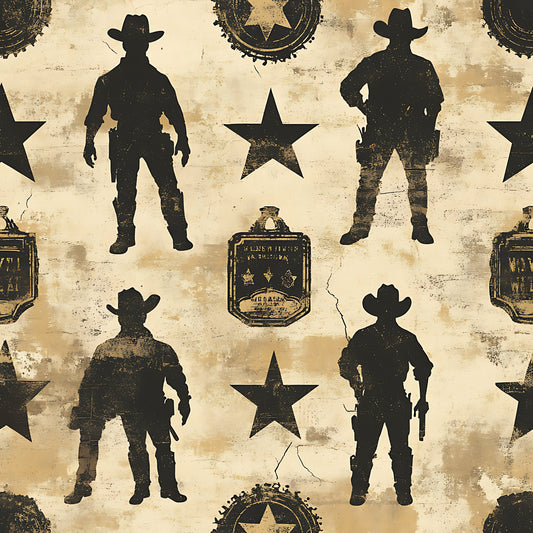 Wild West Wanted Signs Pattern 3 Quilting Cotton Fabric