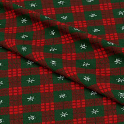 Winter Tartan Plaid with Snowflakes Quilting Cotton Fabric