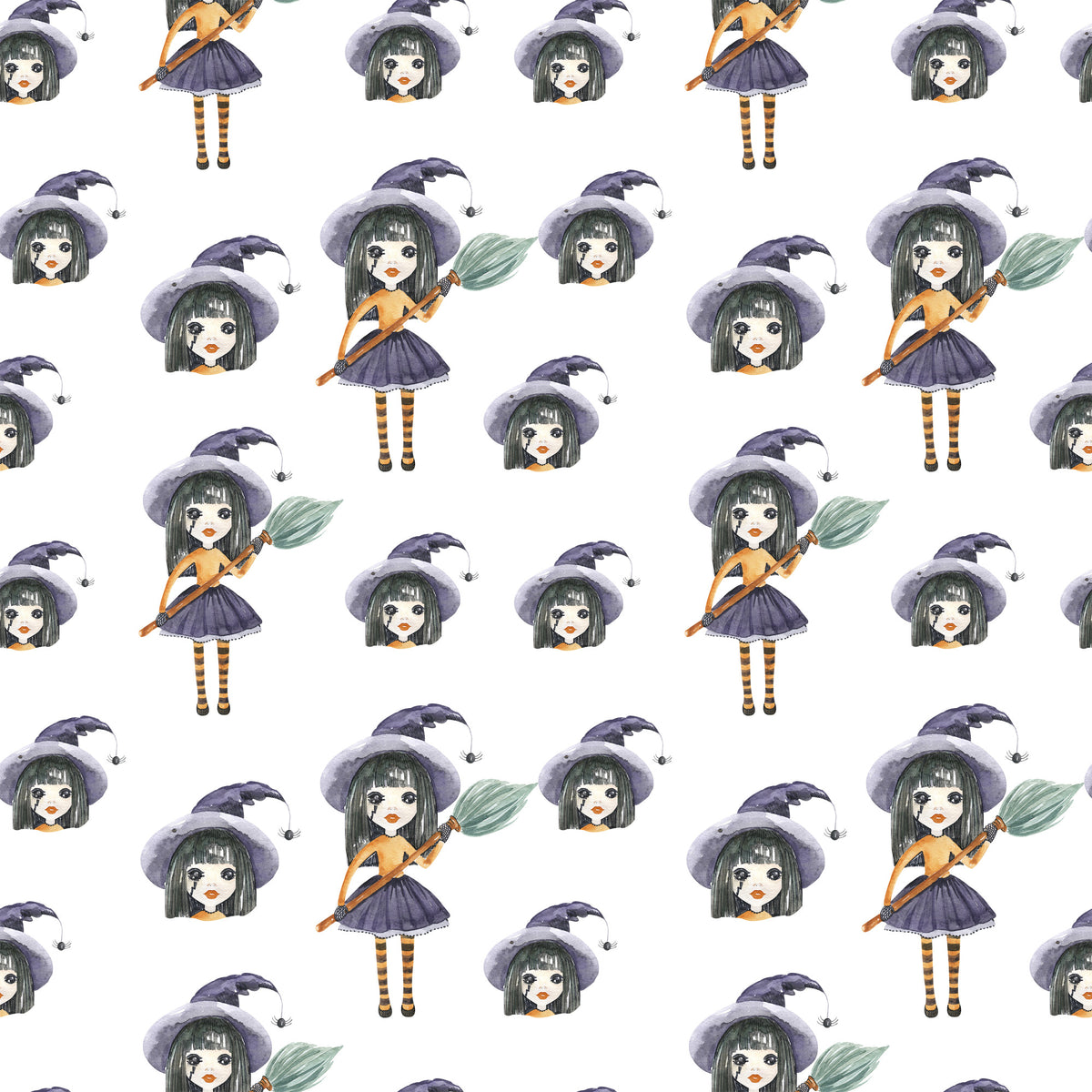 Witch And Broomstick Magic Pattern 1 Quilting Cotton Fabric