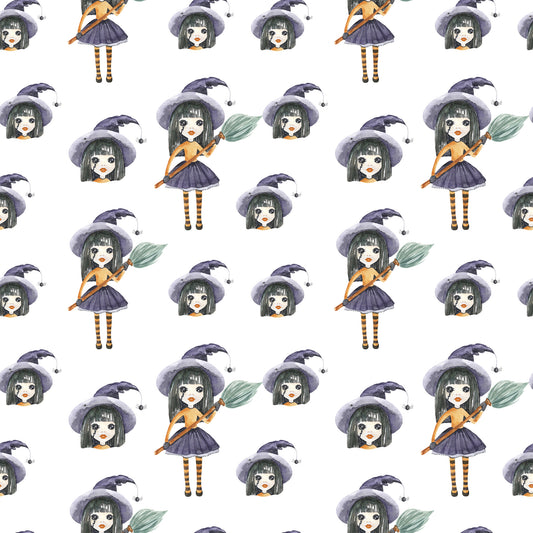 Witch And Broomstick Magic Pattern 1 Quilting Cotton Fabric