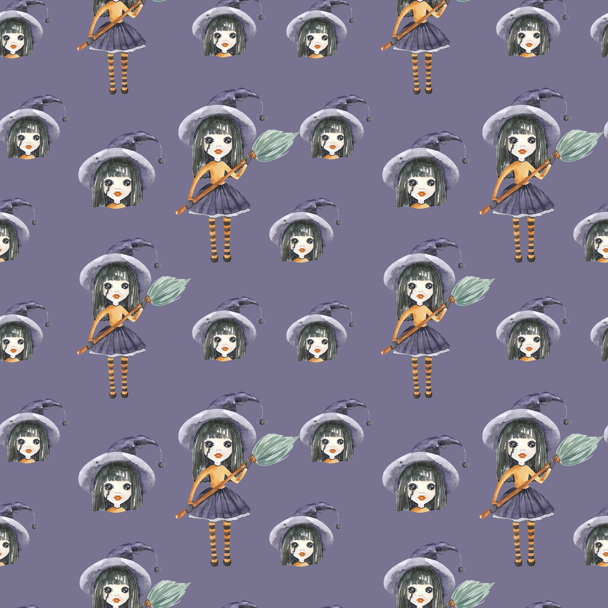 Witch And Broomstick Magic Pattern 14 Quilting Cotton Fabric