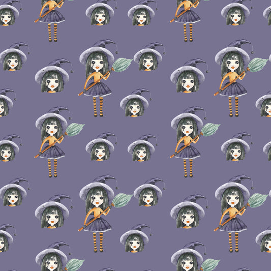 Witch And Broomstick Magic Pattern 14 Quilting Cotton Fabric