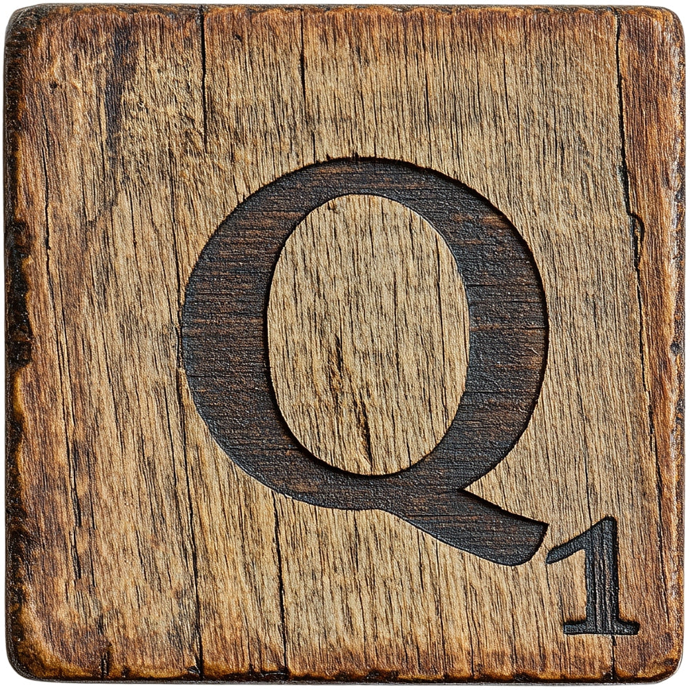 Wood Letter Q Blocks Fabric Panel