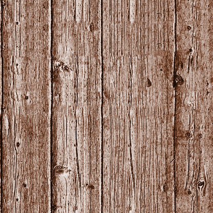 Wooden plank texture with vertical lines and natural knots, showing a rough, weathered appearance in shades of brown.