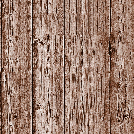 Wooden plank texture with vertical lines and natural knots, showing a rough, weathered appearance in shades of brown.