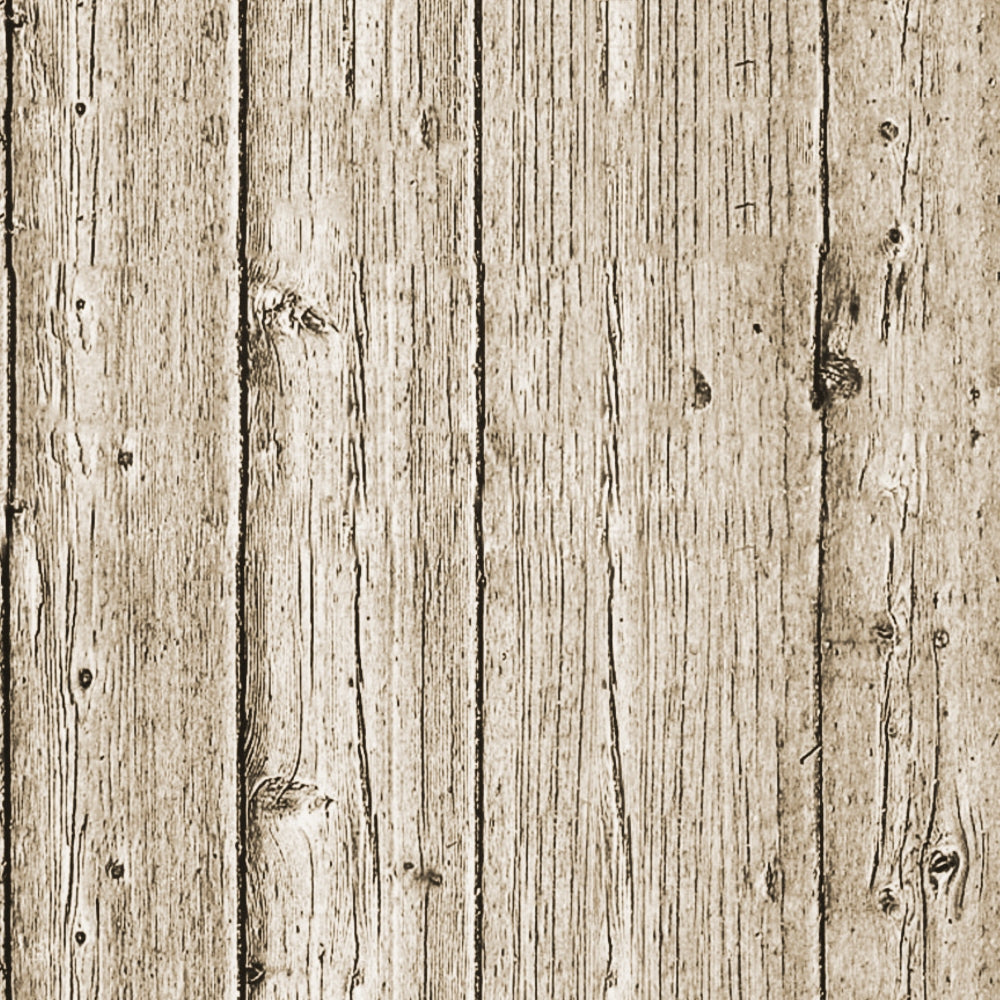 A close-up view of weathered wooden planks with a rough, textured surface, showing vertical lines and knots. The wood has a natural, aged appearance.