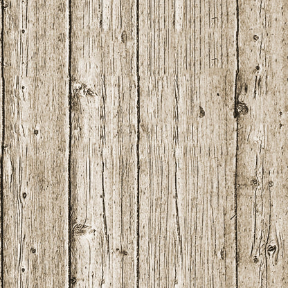 A close-up view of weathered wooden planks with a rough, textured surface, showing vertical lines and knots. The wood has a natural, aged appearance.