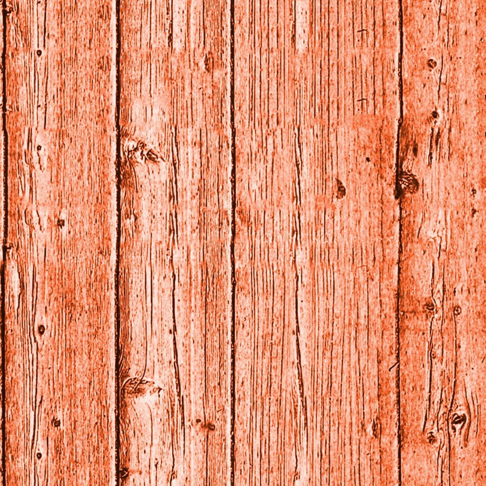 Close-up of a vertical wooden plank wall with a red tint. The wood shows natural grain patterns, knots, and a textured surface.