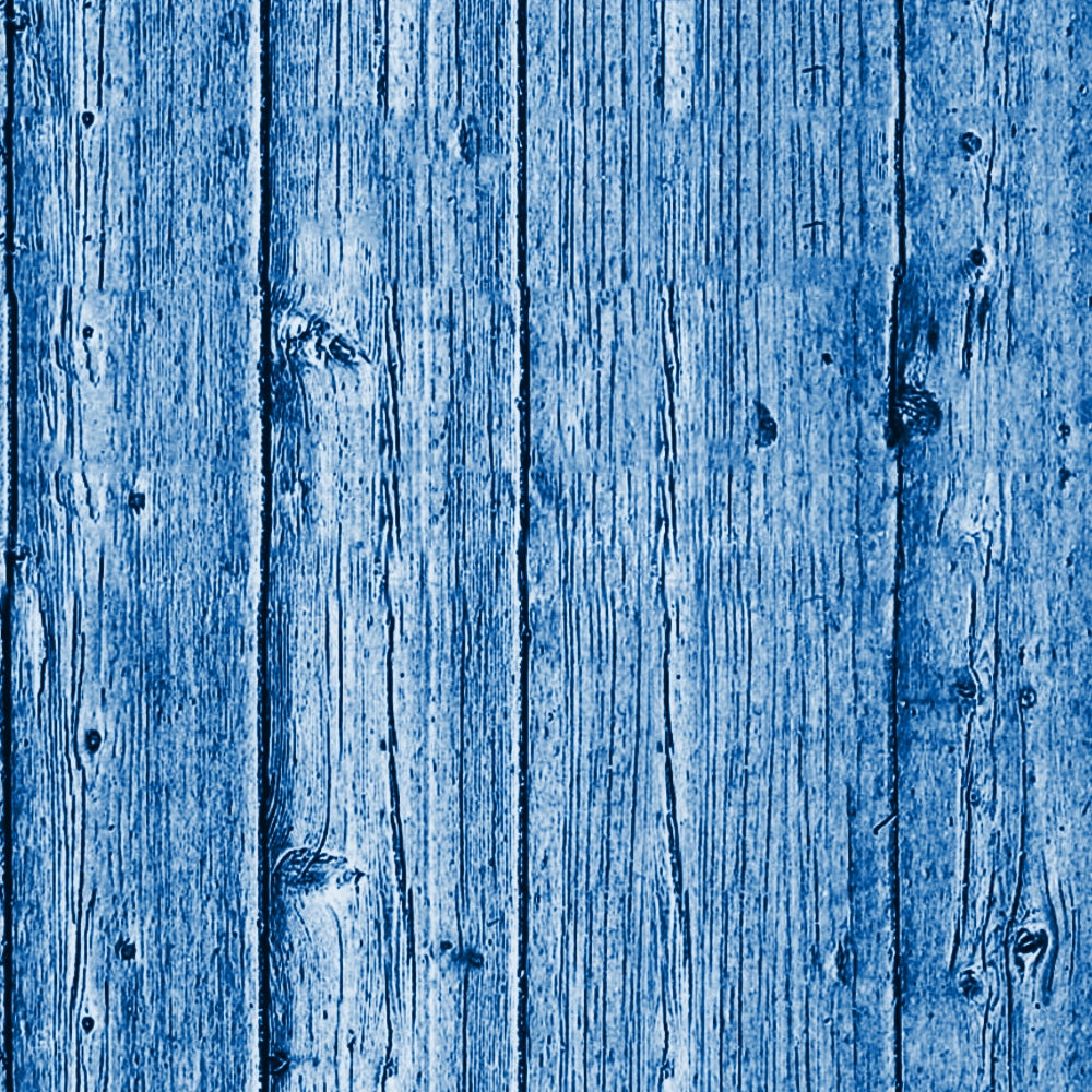 Close-up of a blue-toned wooden plank surface with visible grain and knots.