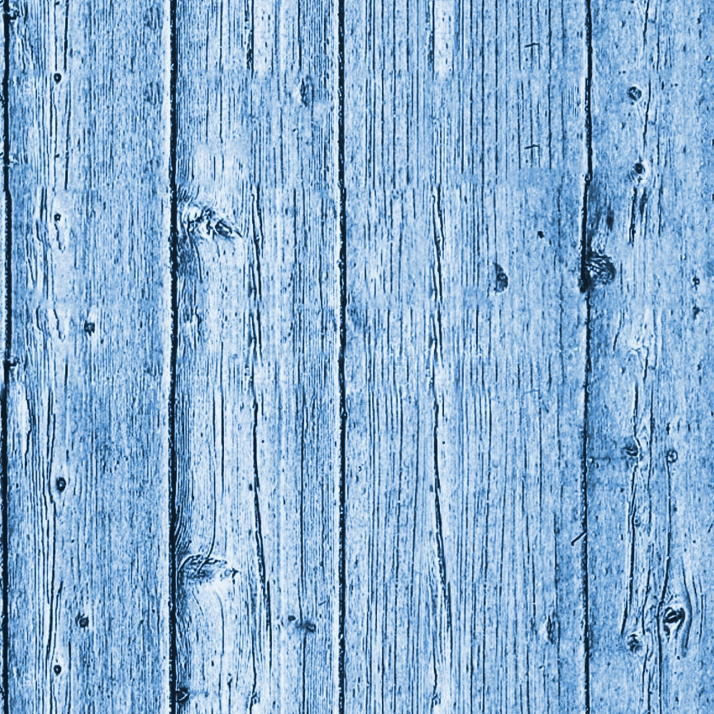 Blue-toned wood planks with visible grain and knots run vertically, creating a textured pattern resembling a weathered surface.