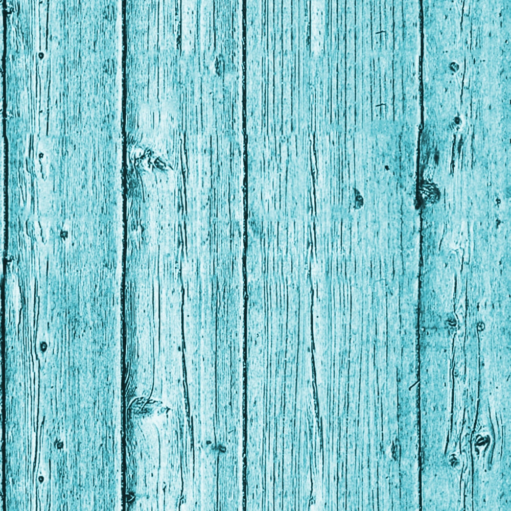 A textured turquoise wooden plank surface with visible grain and knots.