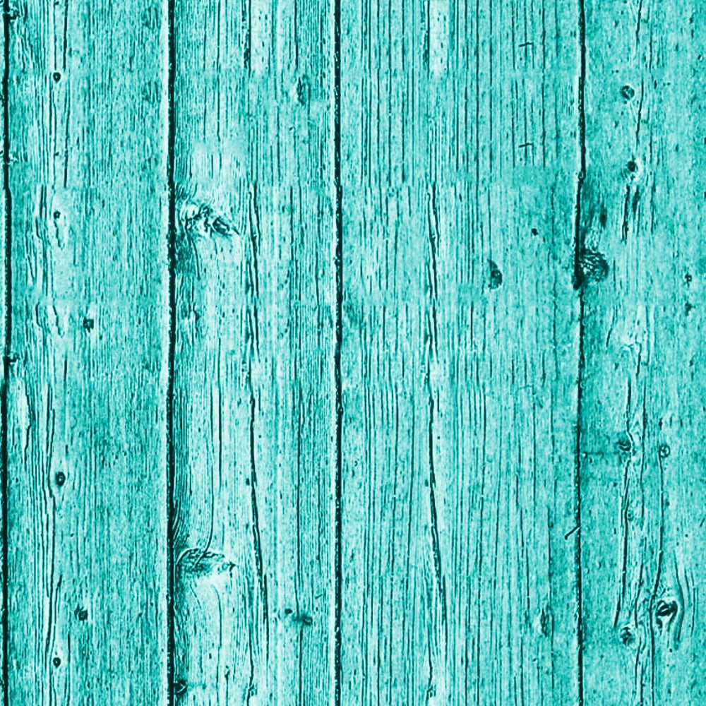 Turquoise wooden planks with visible grain and knots running vertically.