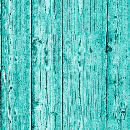 Turquoise wooden planks with visible grain and knots running vertically.