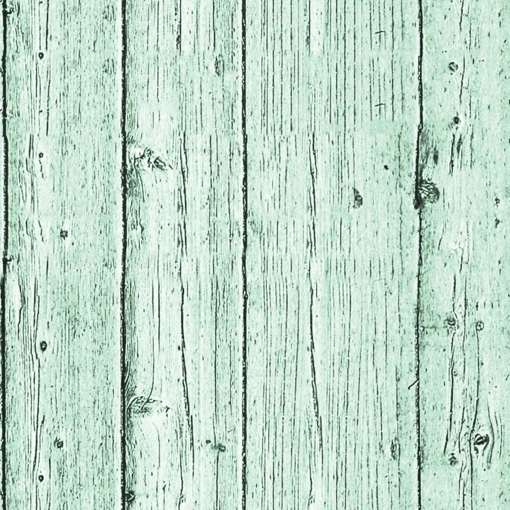 Weathered green wooden planks with vertical lines and visible knots.