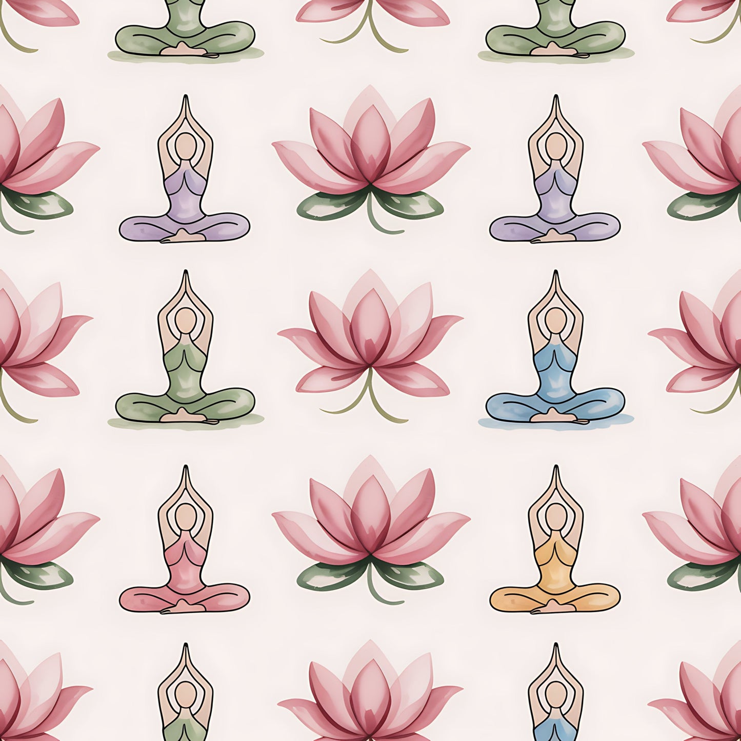 Yoga Poses Pattern 13 Quilting Cotton Fabric