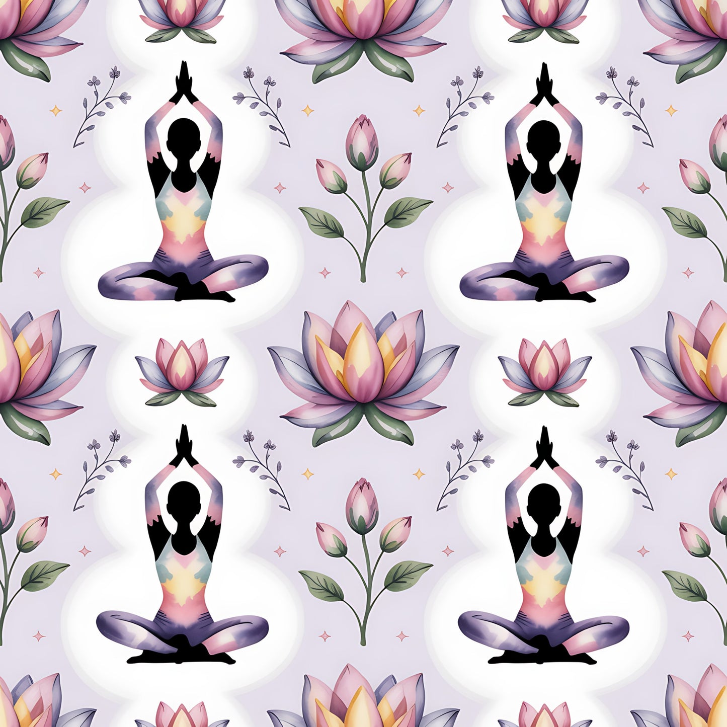 Yoga Poses Pattern 1 Quilting Cotton Fabric