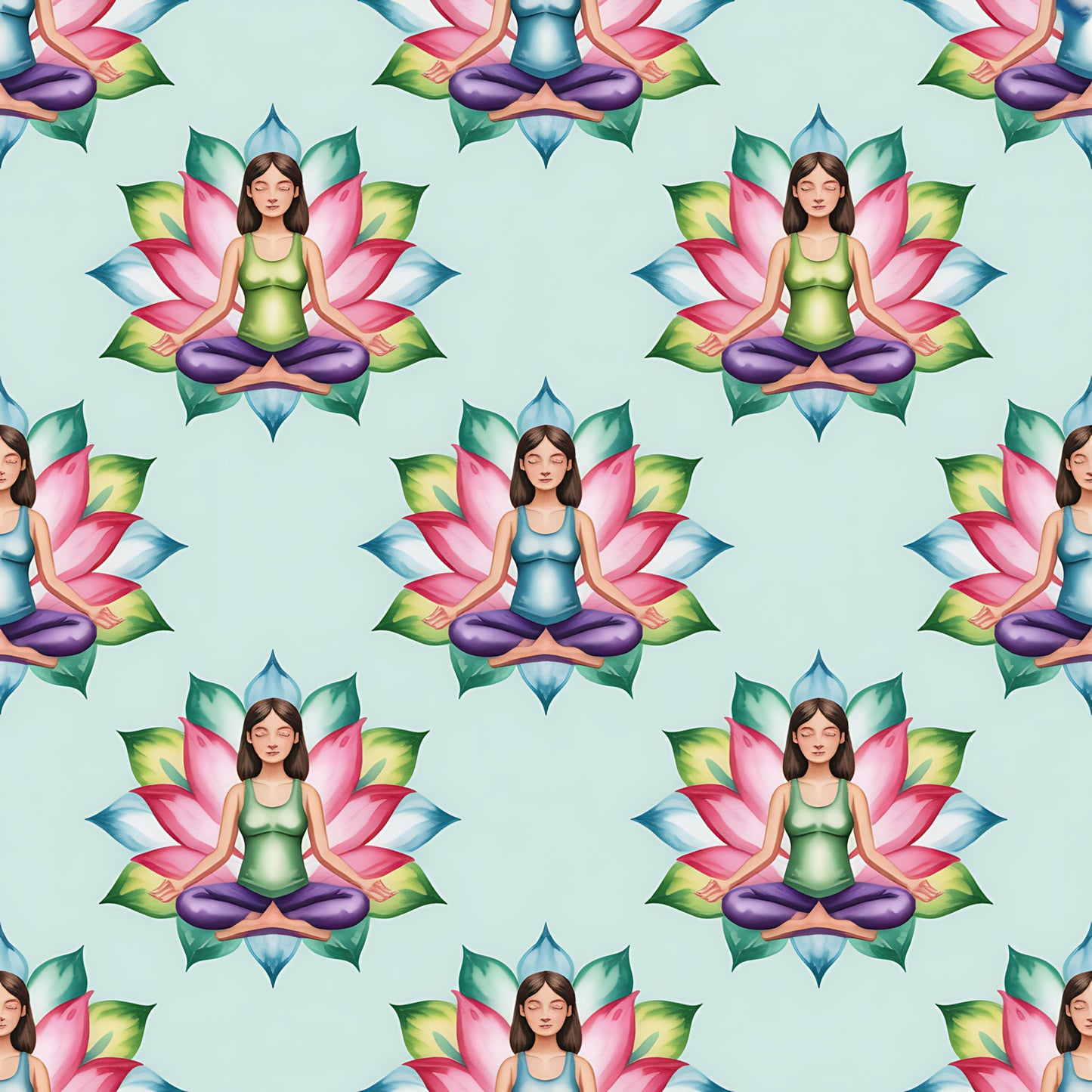 Yoga Poses Pattern 4 Quilting Cotton Fabric