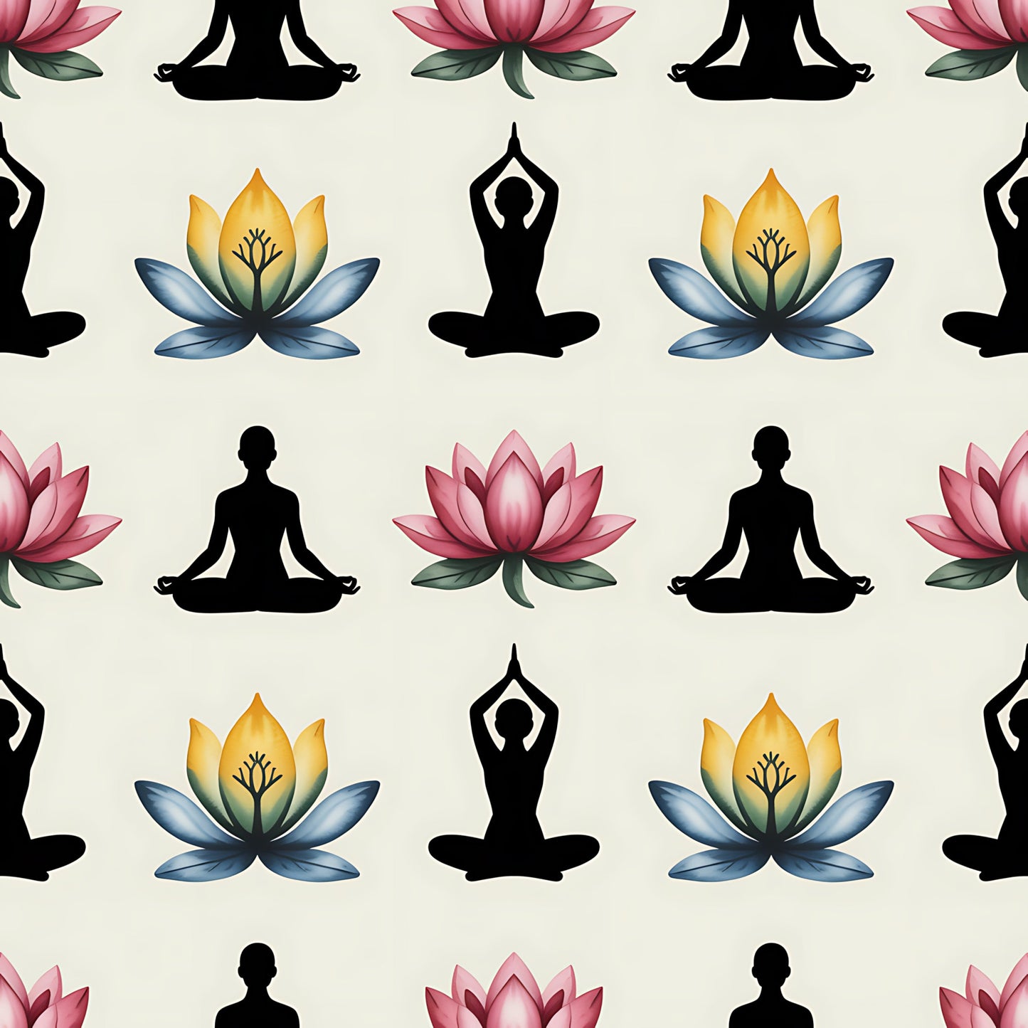 Yoga Poses Pattern 6 Quilting Cotton Fabric