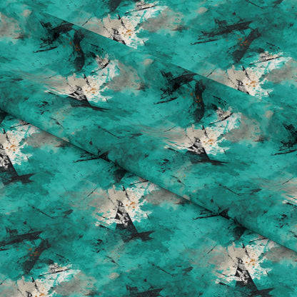 Teal Grunge Pattern 7 Quilting Cotton Fabric