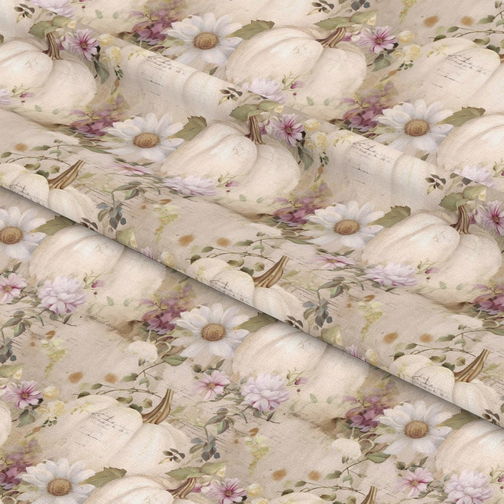 White Fall Pumpkins Pattern 20 Quilting Cotton Fabric