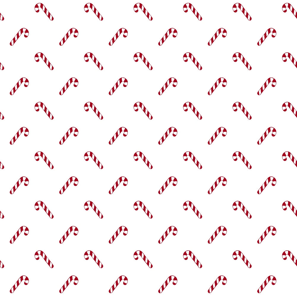 A white background with a repeating pattern of small red and white candy canes evenly spaced throughout.