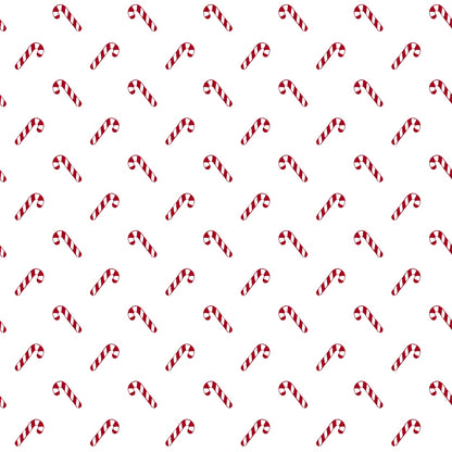 A white background with a repeating pattern of small red and white candy canes evenly spaced throughout.