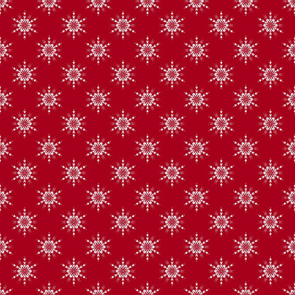 Pattern of white snowflakes evenly spaced on a red background.