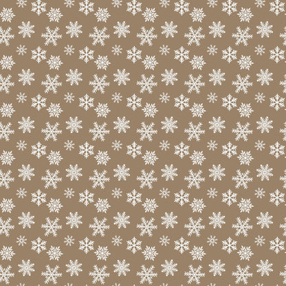 Pattern of white snowflakes on a light brown background.