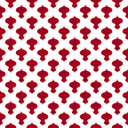 Red geometric shapes in a repeating pattern on a white background.