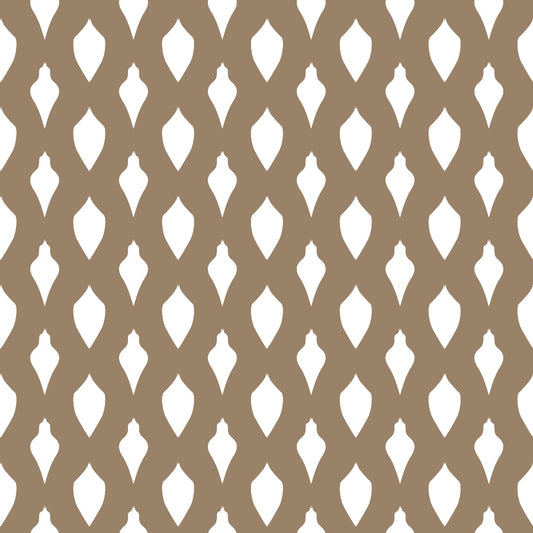 A repeating pattern of white teardrop shapes on a brown background.