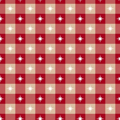 Red and beige checkered pattern with white star designs in each square.