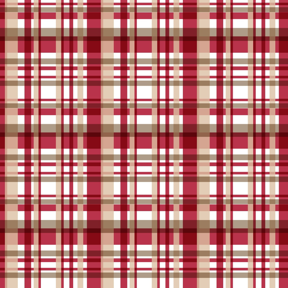 Red, white, and beige plaid pattern with intersecting horizontal and vertical lines.